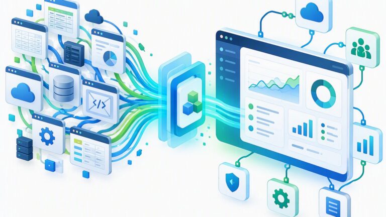 Customer support platform development: many separate application windows consolidate into one unified dashboard