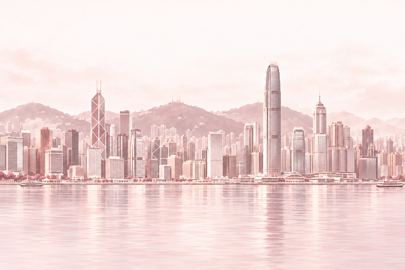 Illustration of Hong Kong’s skyline and Victoria Harbour.