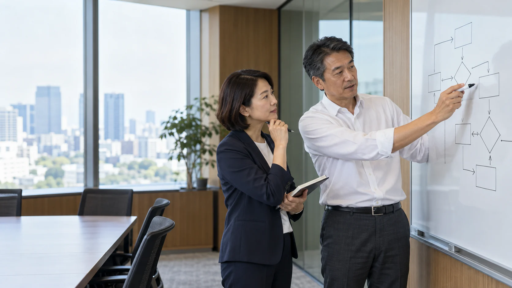 業務プロセスを確認する打ち合わせのイメージ