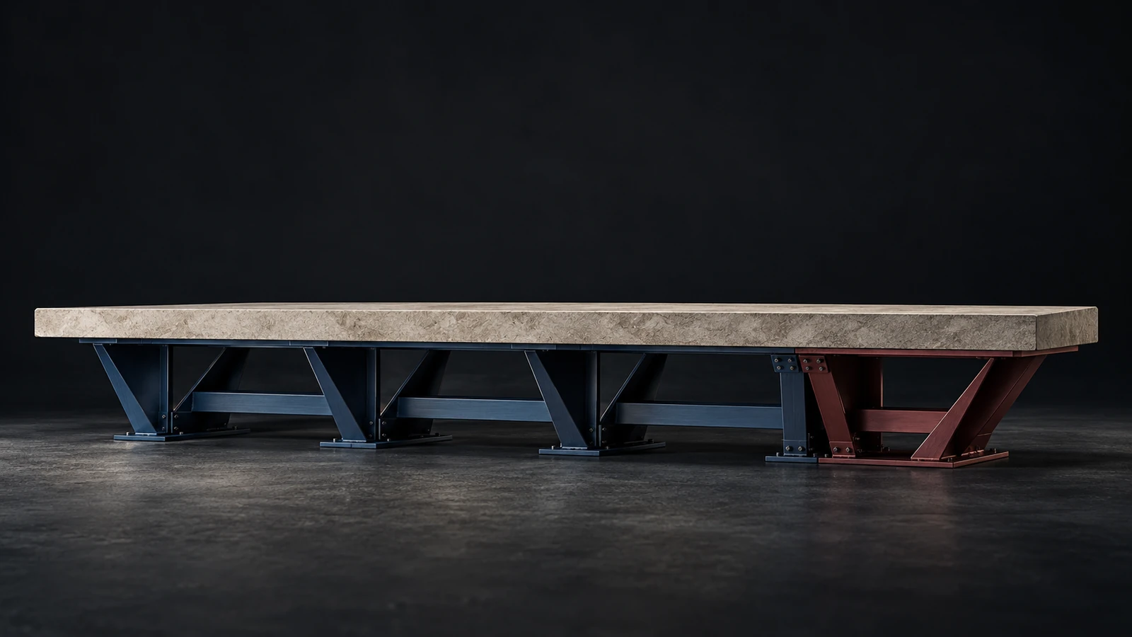 A long platform rests on connected modular supports, illustrating managed services underpinning institutional growth.